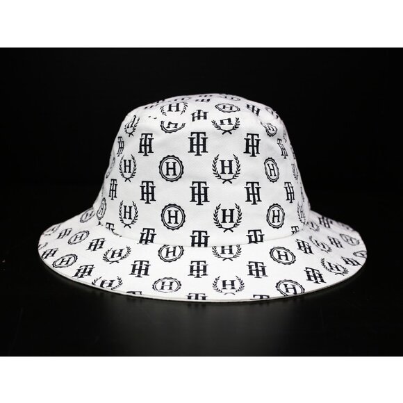 NWT Tommy Hilfiger Women's Allover TH Logo Bucket Hat White 100% Cotton One Size - Picture 1 of 2